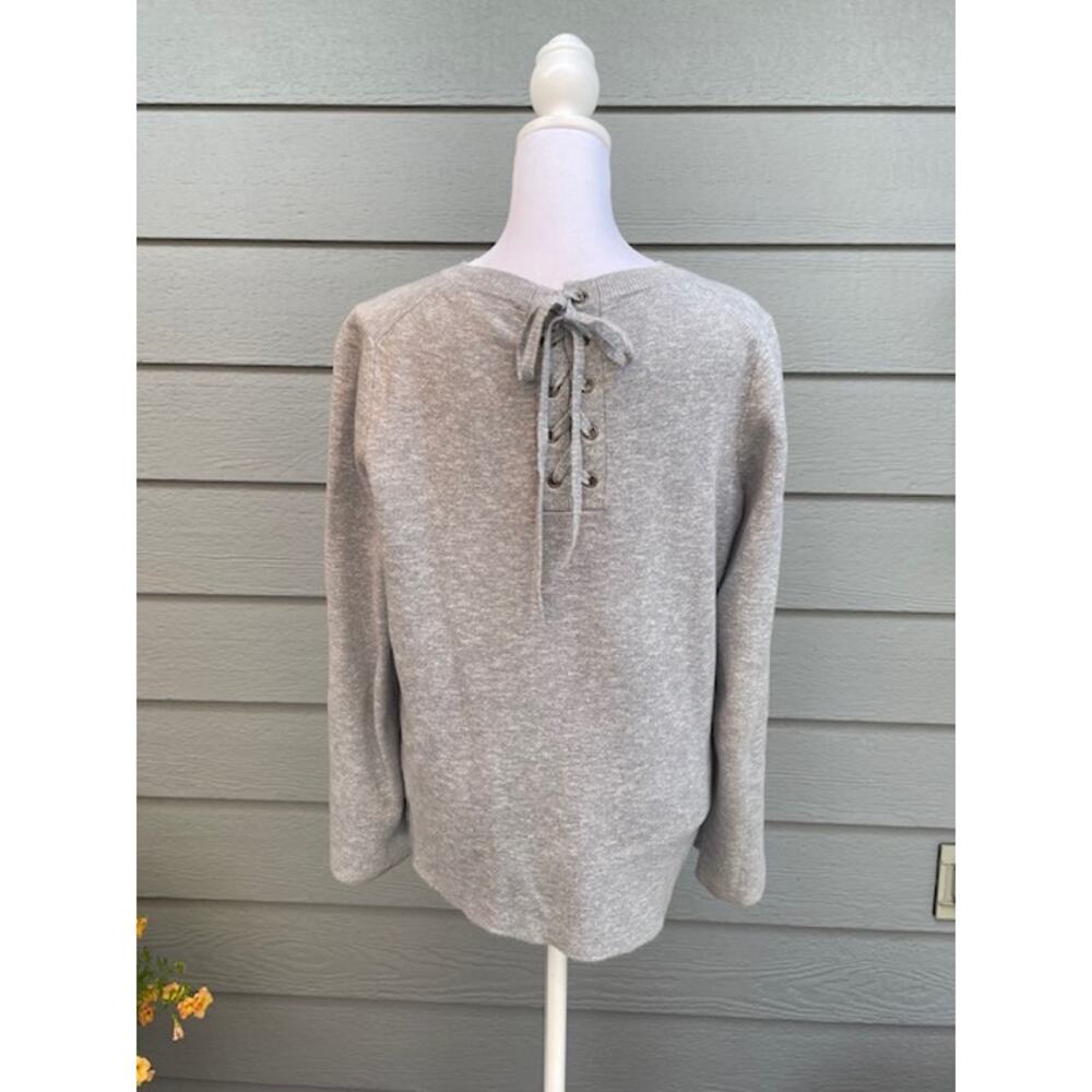 Madewell Size Medium Crew Neck Sweater Lace Up Back Gray 100% Cotton‎ - Picture 2 of 4